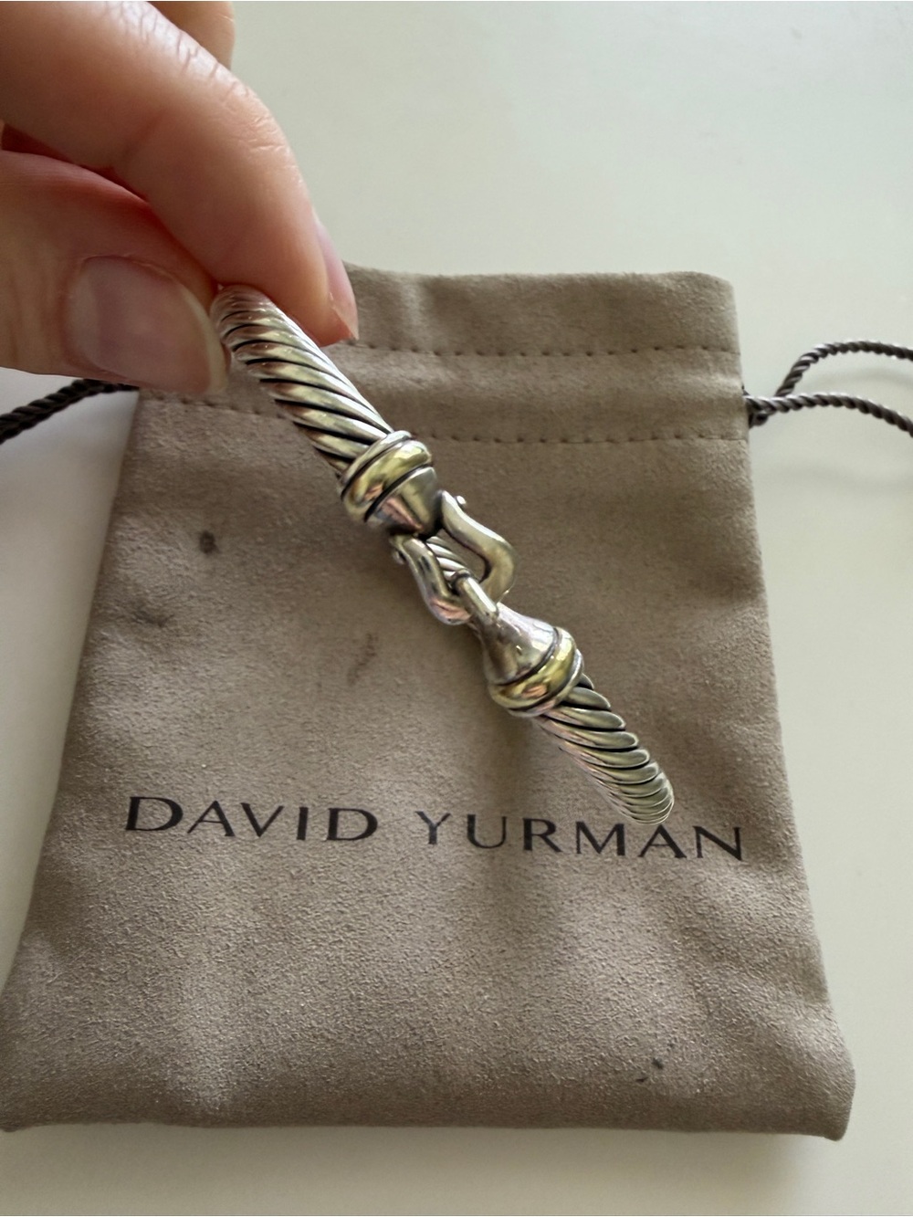 David Yurman Sterling Silver & 18K Gold Cable Hook Clasp Bracelet 7mm
